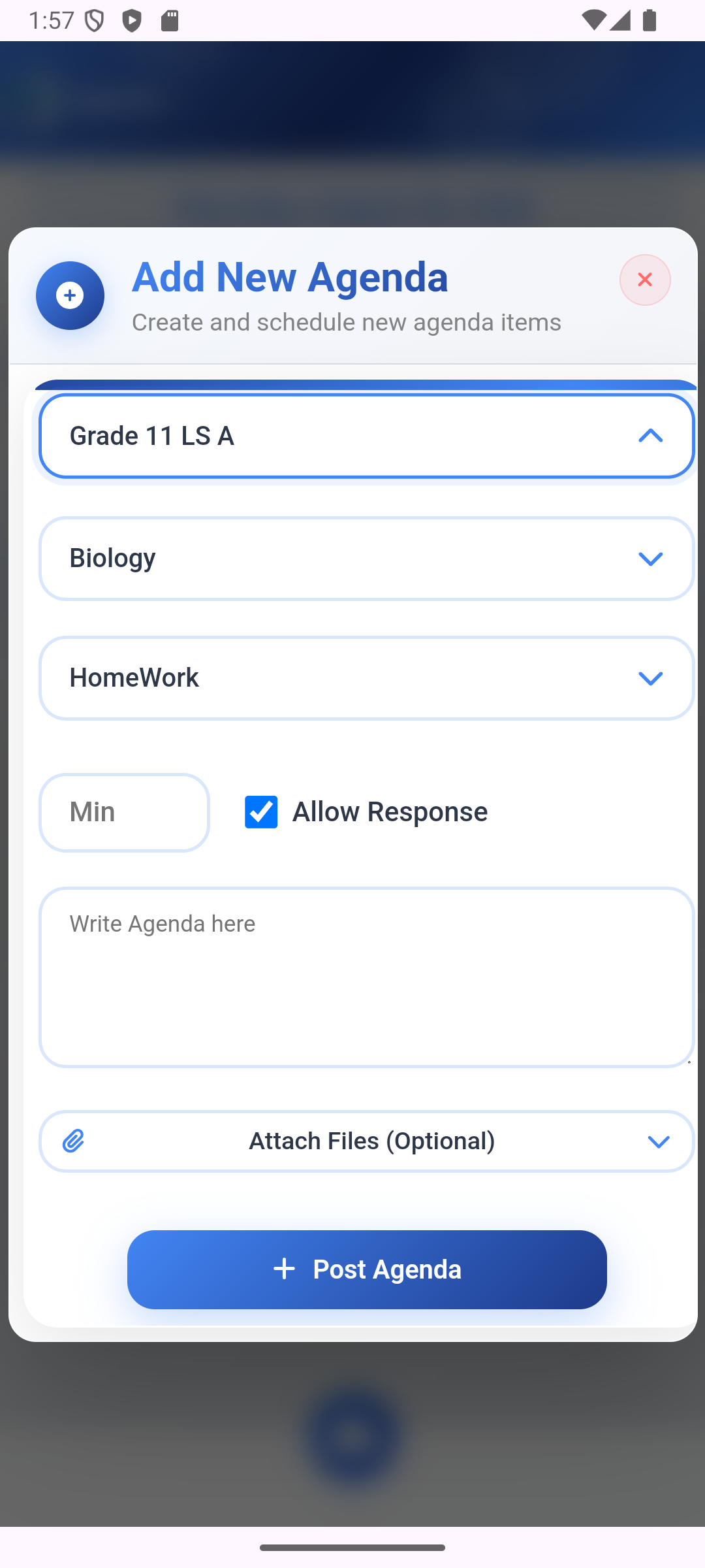 Madrsti agenda screen