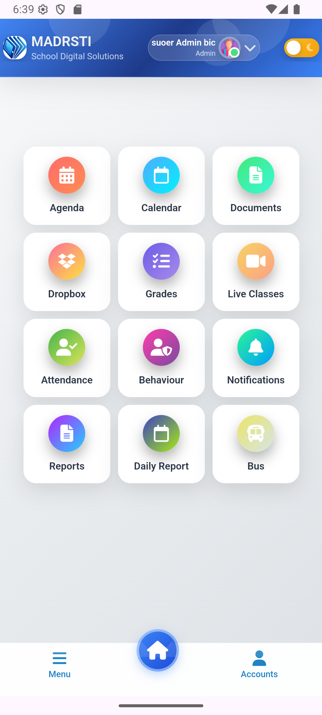 Madrsti app home screen