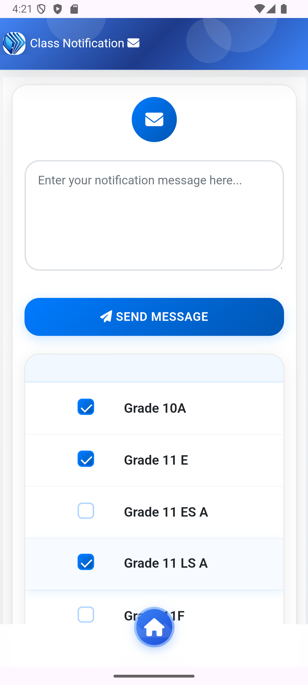 Madrsti class notifications screen